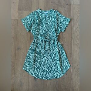 Green and white zebra print dress with tie-waist